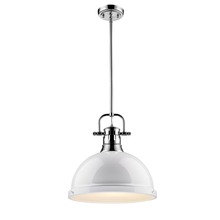  3604-L CH-WH - Duncan 1 Light Pendant with Rod in Chrome with a White Shade